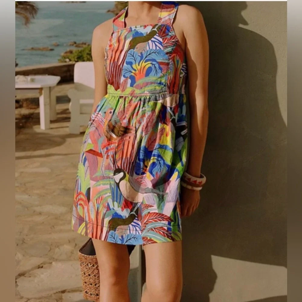 Anthropologie the art of Orange Sigal Tropical print Dress - Picture 4 of 14
